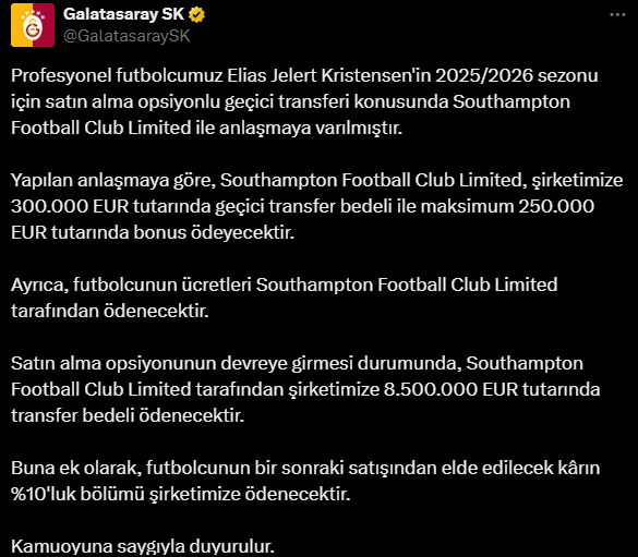 Galatasaray'dan Elias Jelert için Southampton kısmi transfer anlaşması