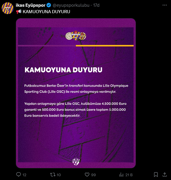 Eyüpspor’un Yıldız Kalecisi Berke Özer, Lille ile Anlaştı!