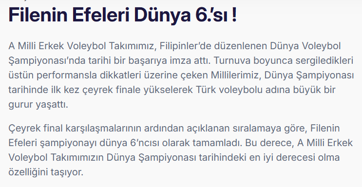 Türkiye Voleybol Milli Takımı Dünya Şampiyonasıyla Tarih Yazdı: Çeyrek Final ve 6. Sıra