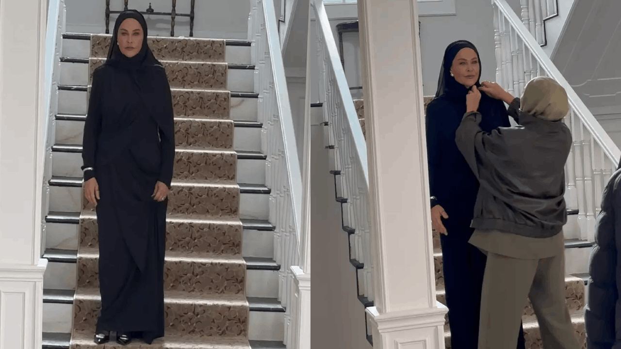 Hülya Avşar, Londra’da yeni dizisi için tesettürlü imajla sahnede